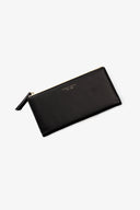 Cartera negra rectangular de piel con cierre y texto dorado Classy Series Taillian