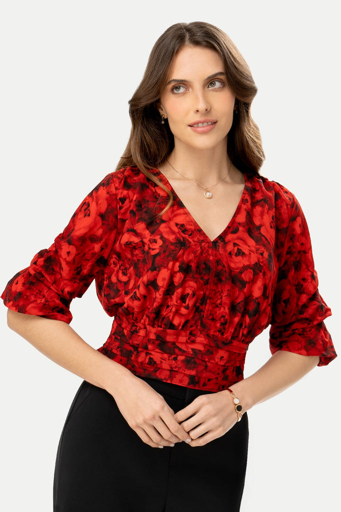 Blusa Crop Manga 3/4 Wendy BLUSAS MOIXX Rojo S 