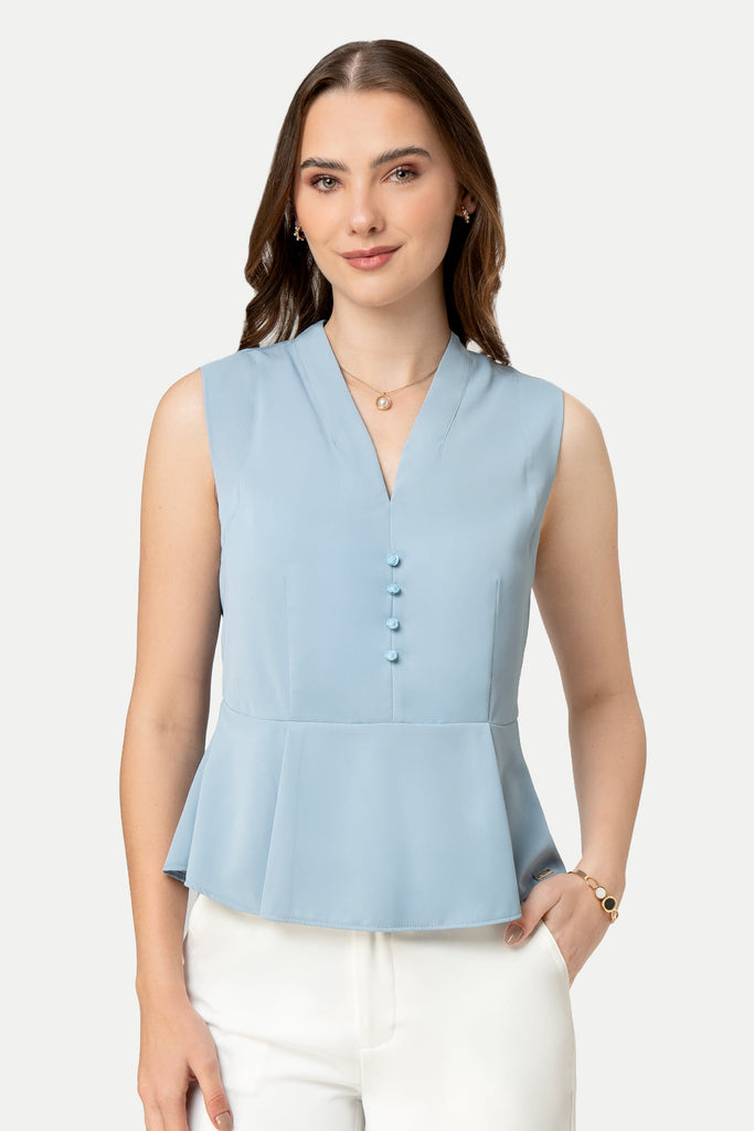Blusa Peplum Manga Cero Atenea BLUSAS MOIXX Celeste XS 