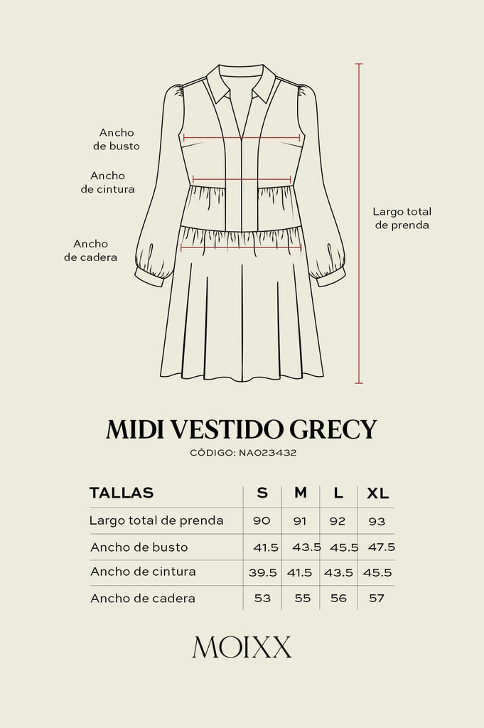 Midi Vestido Manga Larga Grecy VESTIDOS MOIXX 